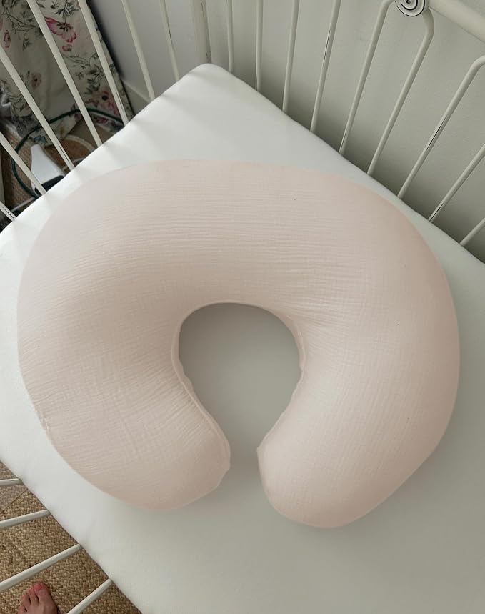 Nursing Pillow Covers 2 Pack, Muslin Nursing Cover for Breastfeeding Pillows, Comfortable for Baby Girls and Boys Covers (Flower-C & White)