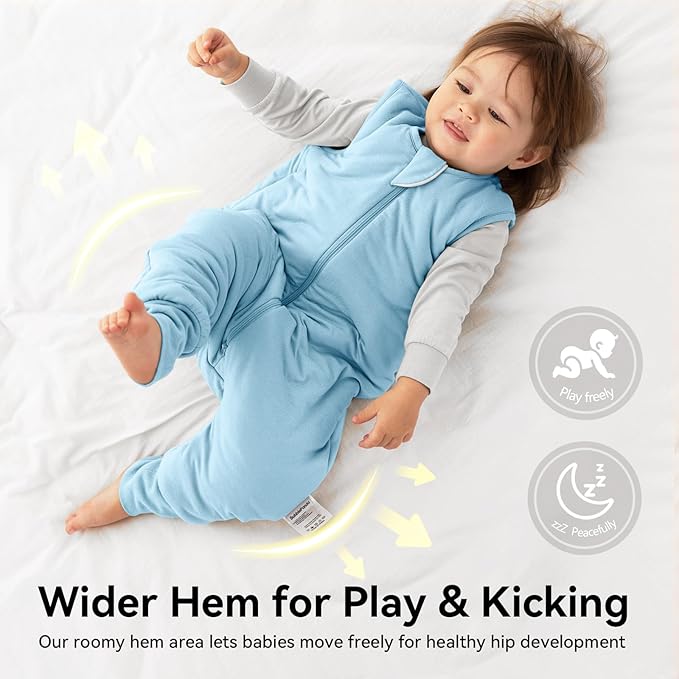 Rayon Made From Bamboo Sleep Sack 3t-4t 0.5 Tog Ultra Soft Summer Toddler Sleep Sack 36-48 Months with Feet 2-Way Zipper Lightweight Baby Sleeping Bag with Legs Thin Baby Wearable Blanket-Blue