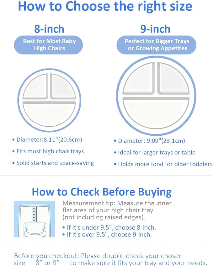 Stainless Steel Suction Plates for Toddlers, 9" Divided Kids Baby Plates with Removable Silicone Suction, Non Toxic Non Slip Portion Control Snack Dishes 3 Packs, Blue Gray Navy