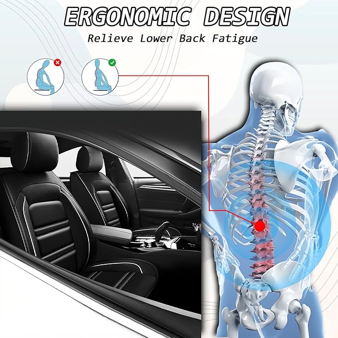 Seat Covers for Nissan Car Maxima 1999-2023 | 5-Seats Leather Seat Covers, Easy to Install Automotive Seat Covers Full Set (Full Set, Black&White Line)