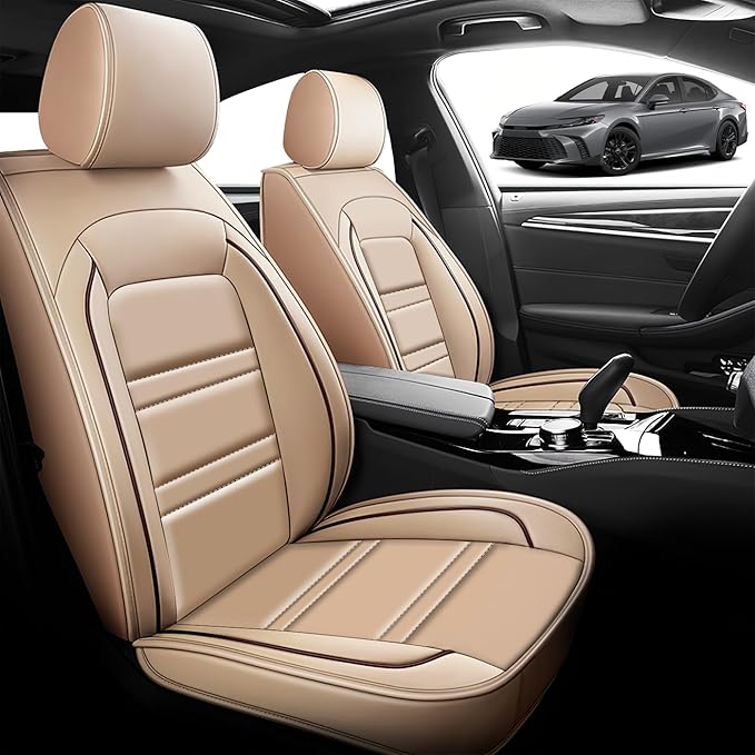 Seat Cover for Toyota Camry 2002-2025 | Car Seat Covers Front Seats, Waterproof Seat Protectors, Automotive Front Seat Covers (Front Seat, Beige)