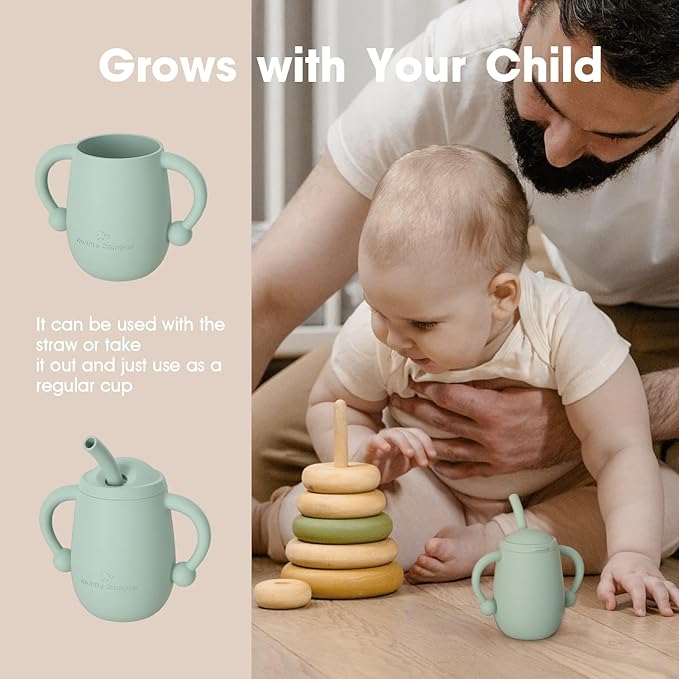Cuddle Campus Pack of 2 Silicone Baby Training Cup, Shatterproof Toddler Sippy Cups with Straw, Open Cup for Baby, 6+ Months 4 Oz