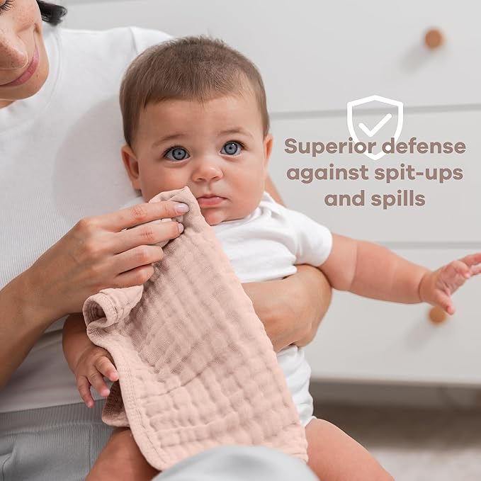 Comfy Cubs Muslin Burp Cloths 20" x 10", Pack of 10 - Large, 6-Layer, Ultra Absorbent 100% Cotton for Baby Drool and Messes - Soft, Safe & Gentle Baby Burp Cloths for Boys & Girls - Blush