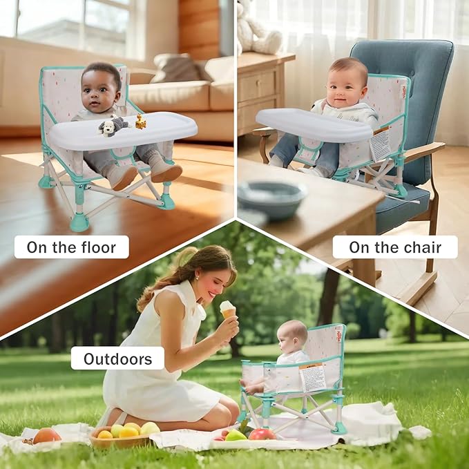 Tiny Marvels Portable 3-in-1 Baby Chair, Cozy Booster Seat, Baby Seat with Tray, Compact Foldable, Toddler Chair with Child Safety Belt Carry Bag, Perfect for Travel (Cream Confetti)