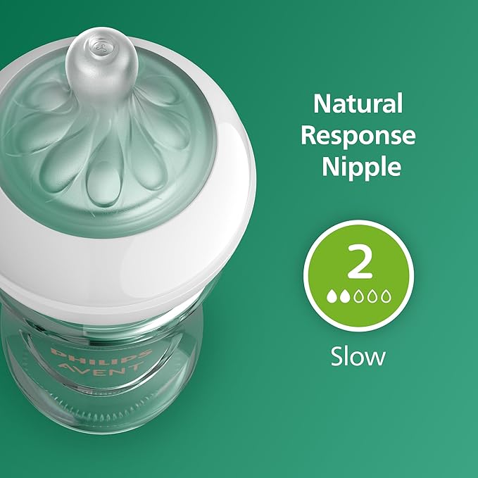 Philips Avent Natural Glass Baby Bottles with Natural Response Nipples (Slow Flow, Flow 2), 4oz, 4-Pack, SCY910/04