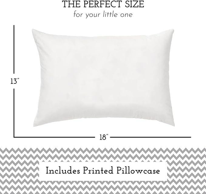 Little Sleepy Head Toddler Pillow with Pillowcase 13x18 - Kids Pillow for Sleeping - Better Neck Support Ergonomic Pillow and Toddler Pillowcase - Best Pillows for Kids (Chevron Gray)
