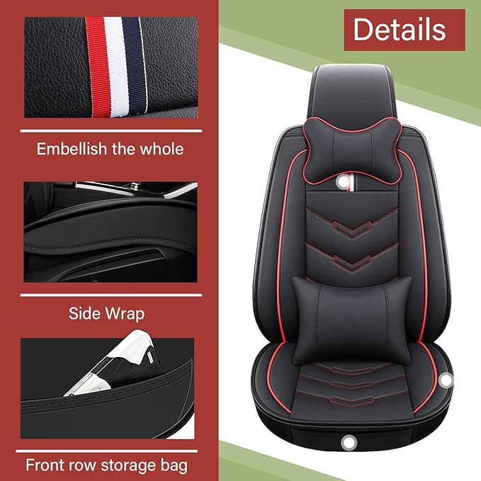 Leather Car Seat Covers Fit for LR Range Rover Evoque 2019-2025, 5 Seater Waterproof and Wear-Resistant Seat Cover Interior Accessories(Full Set with Pillow,Black&Red)