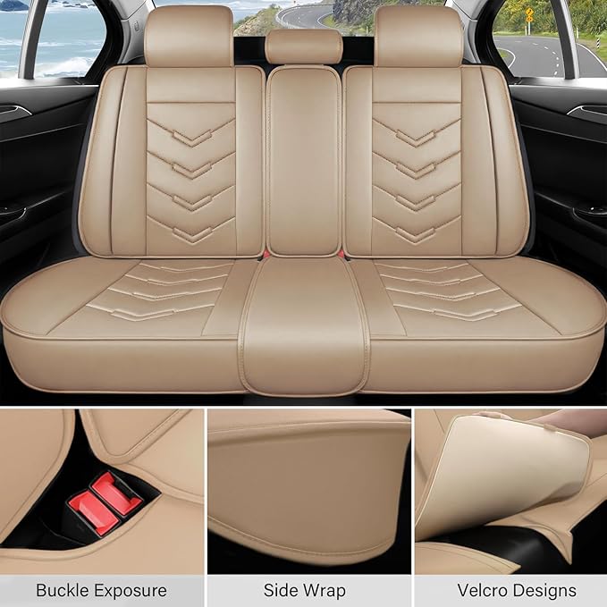 Leather Car Seat Covers Fit for LR Defender 2020-2025, 5 Seater Waterproof and Wear-Resistant Seat Cover Interior Accessories(Full Set,Beige)