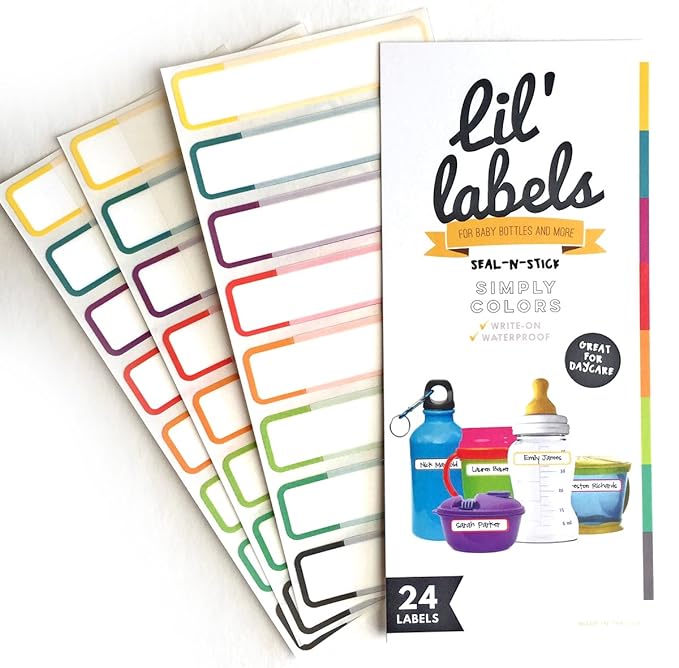 Bottle Labels, Food Pantry Label, Write-On, Self-Laminating, Waterproof Kids Name Labels for Baby Bottles for Daycare School, Dishwasher, Freezer, Kitchen Safe (Simply Colors - Rainbow Inspired)