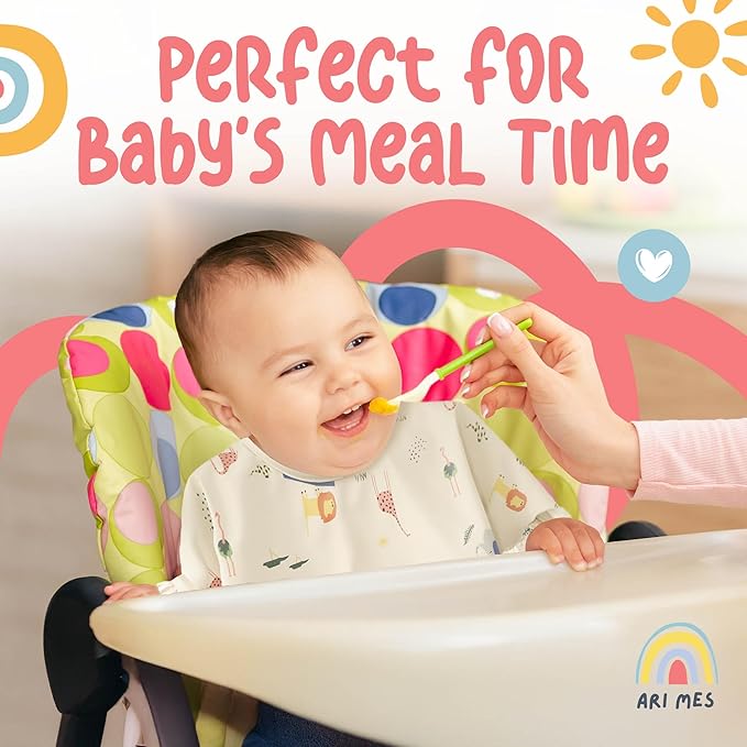 ARI MES Long Sleeves Waterproof Baby Bibs for Eating - Pink Stripes, Medium- Wearable, Coverall for Toddler, Long Sleeve Bib, Smock Apron for Feeding - Applicable for 6-72 Months