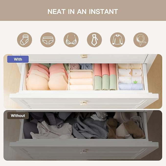 Criusia Drawer Organizer Clothes, 21 Pack Dresser Organizer for Baby Clothes, Underwear, Sock - Foldable Closet Organization and Storage Dividers Bins for Nursery, Bedroom (Beige)