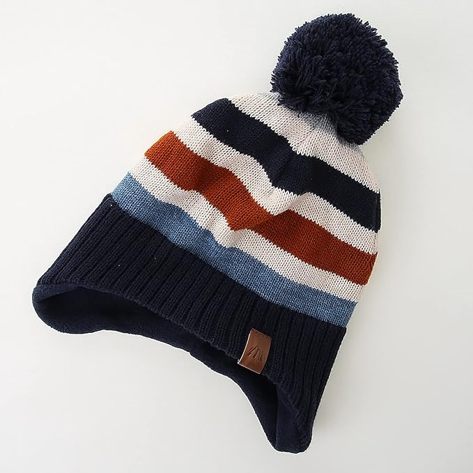 LMLALML Boys Winter Hat Earflap Knitted Beanie for Kids Warm Fleece Lined Thicken Hat for Baby