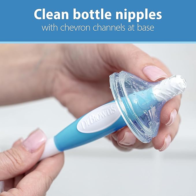 Dr. Brown's Baby Bottle Cleaning Brush with Sponge and Scrubber - Blue - 3-Pack