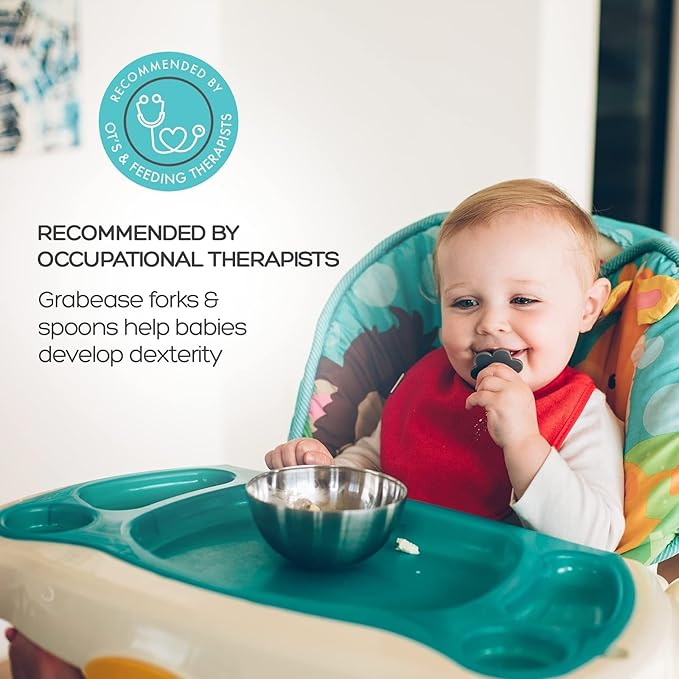 Grabease Baby Silverware Set - Toddler Spoon for Self-Feeding Support - Anti-Choke Collar Infant Fork - Phthalate-Free Construction Baby Feeding Utensils - Mint, Plastic, Pack of 1