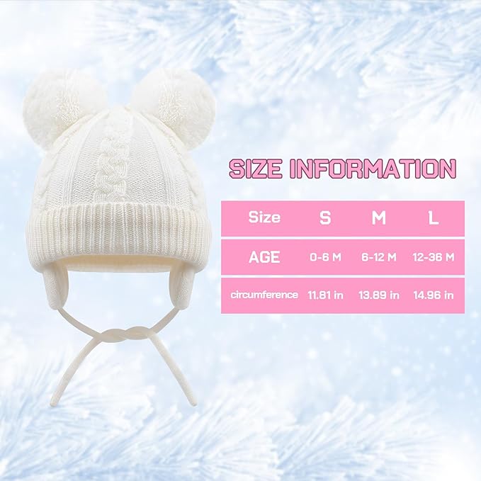 Duoyeree Toddler Winter Hat with Earflap Scarf Hood Thick Warm Kids Skull Cap for Baby Girls Boys