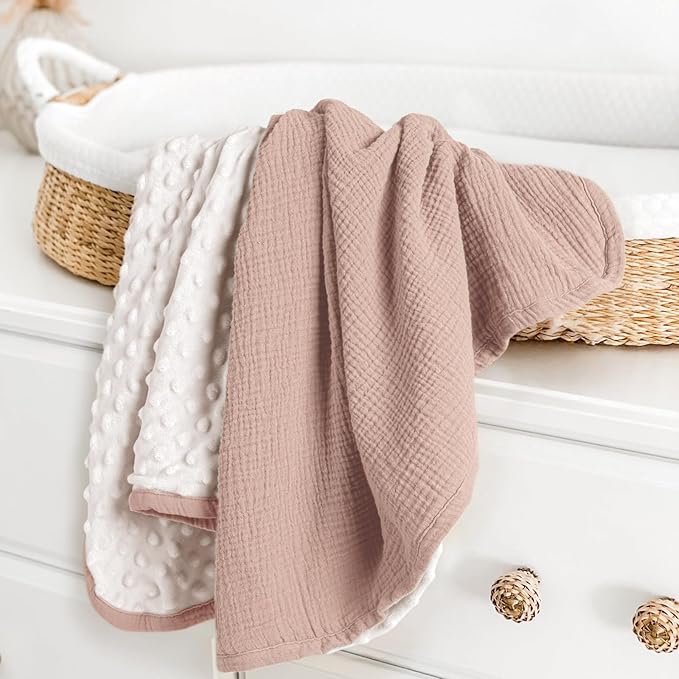 lulumoon Baby Blanket for Newborn Receiving: Minky Dot & Muslin Lightweight - Thermal Blanket Gift for Baby Shower & Hospital Welcoming 30"x40"（Sand）
