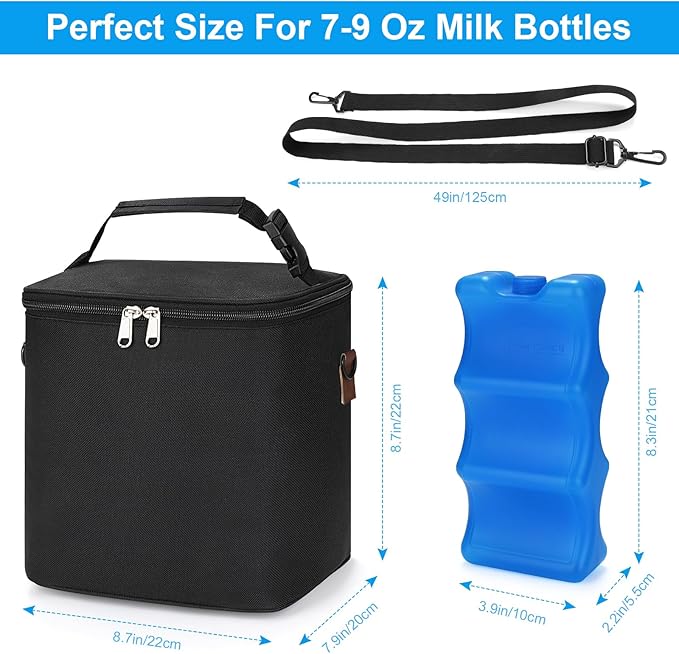Accmor Breastmilk Cooler Bag with Ice Pack, Baby Bottle Cooler Bags, Insulated Bottle Cooler Tote Bags On The Go, Fits 6 Large 9oz Bottles, for Nursing Mom Daycare Travel, Black