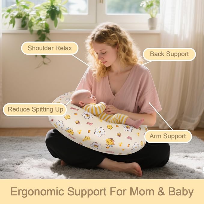 Baby Nursing Pillow for Breastfeeding, Adjustable Breast Feeding Pillow for Bottle Feeding, Breastfeeding Essentials for Mom and Baby Healthier Nursing, Bobby Pillow for Newborn,Removable Cotton Cover