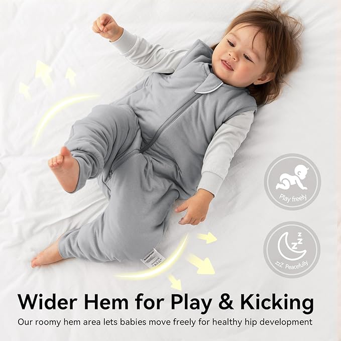 Rayon Made From Bamboo Sleep Sack 24-36 Months 0.5 Tog Ultra Soft Summer Toddler Sleep Sack 2t-3t with Feet 2-Way Zipper Lightweight Sleeping Bag Baby Wearable Blanket (2 Pack)-Green & Gray