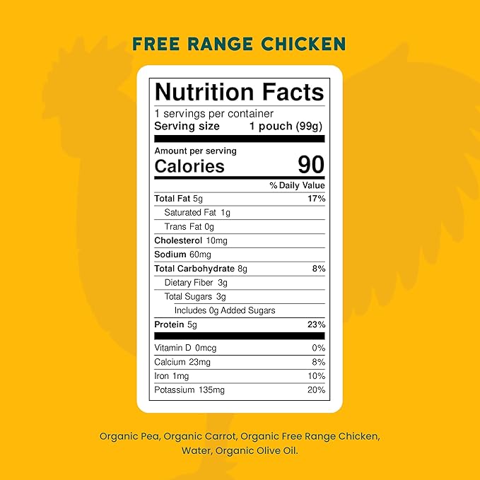 Serenity Kids 6+ Months Baby Food Pouches Puree Made With Ethically Sourced Meats & Organic Veggies | 3.5 Ounce BPA-Free Pouch | Free Range Chicken, Pea, Carrot | 1 Count