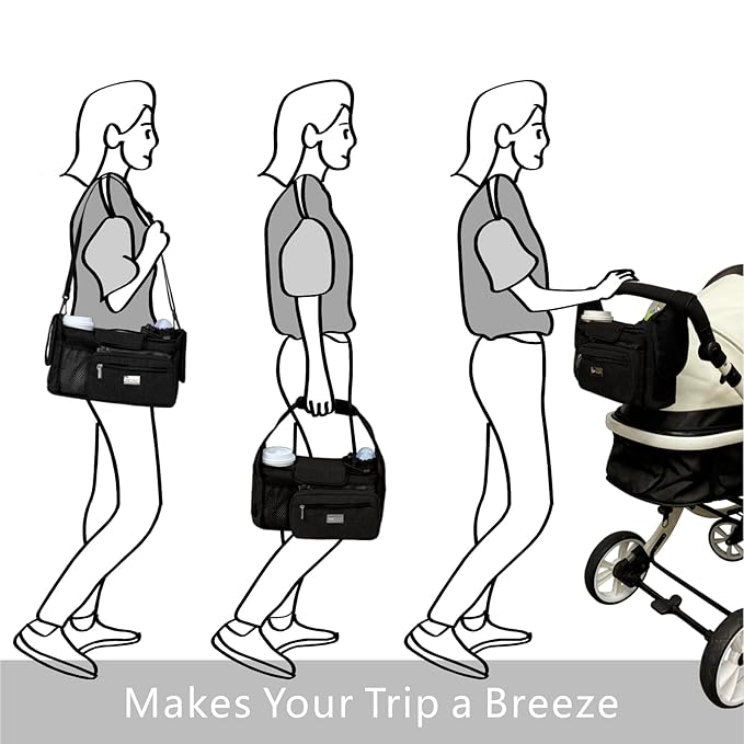 TOPDesign Universal Baby Stroller Organizer, Stroller Caddy with Detachable Mesh Bag & Heightened Insulated Cup Holders & Non-Slip Secure Hooks Accessories, Fits Most Strollers (Zoo)