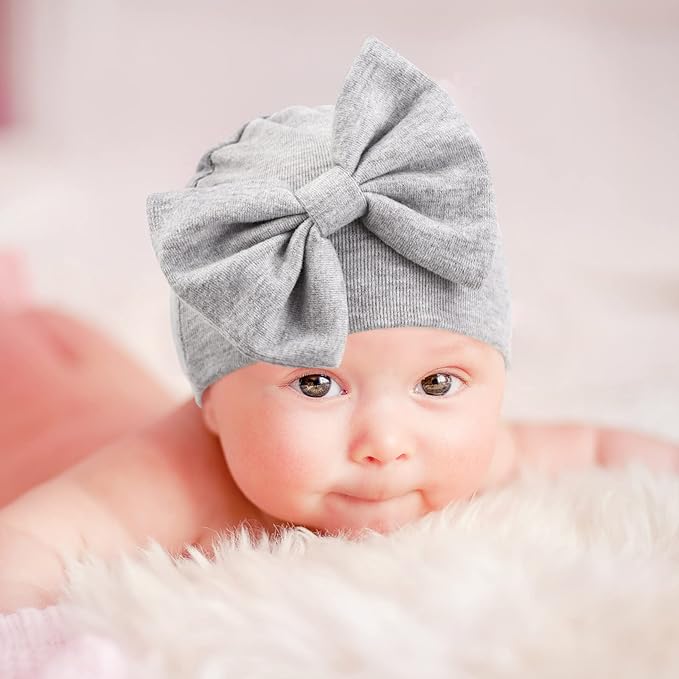 BQUBO Newborn Baby Hats Mittens Set Hospital Hat Beanie Infant Bow Hats Baby Gloves No Scratch Mittens for 0-6 Months