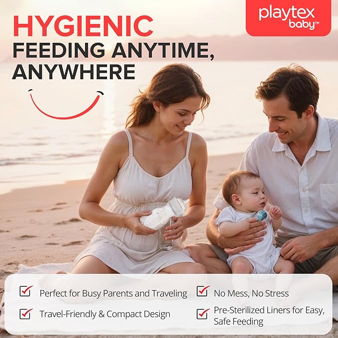 Playtex Baby Anti-Colic Nurser Bottle with Pre-Sterilized Disposable Drop-Ins Liners, 8 Oz Bottles (3 Count), Bottles for Newborn and Breastfeeding Babies, Feeding Essentials