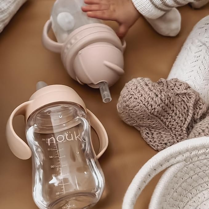 nouka Soft Spout Tritan Sippy Cup | Leak Proof and Easy Grip | Removable Handles | Bloom