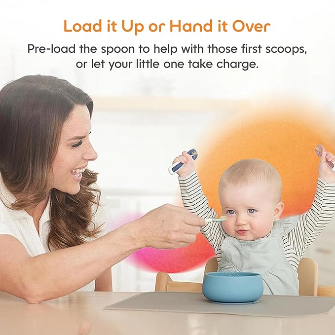NumNum Baby Spoons Set, Baby Essentials Pre-Spoon GOOtensils for 6+ Months, First Stage Self-Feeding Spoons for Baby Led Weaning (BLW), Silicone Toddler Utensils, BPA-Free, 2 Pack Blue/Green