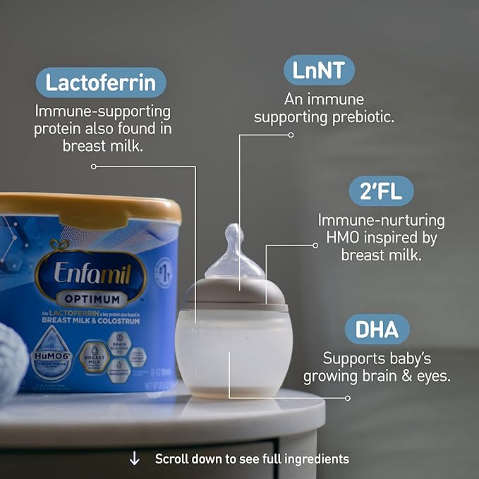 Enfamil Optimum (Enspire), Our Closest Formula to Breast Milk, Immune-Supporting Lactoferrin and Brain-Supporting DHA Baby Formula, Powder 20.5 Oz Tub, Pack of 4