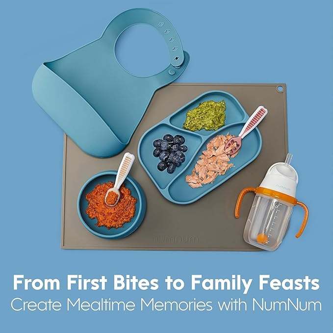 NumNum Baby Spoons Set, Baby Essentials Pre-Spoon GOOtensils for 6+ Months, First Stage Self-Feeding Spoons for Baby Led Weaning (BLW), Silicone Toddler Utensils, BPA-Free, 2 Pack Red/Green