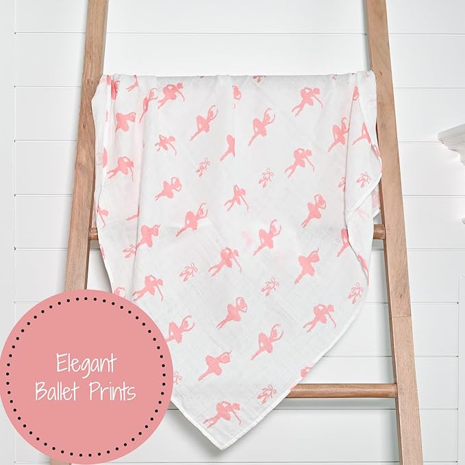 LollyBanks Baby Blanket, 100% Cotton Muslin Swaddle Blankets, Soft Girl Blanket 47 x 47 Inches, Nursery Swaddling Blankets for Girls, Baby Essentials, Registry (Ballet Print, Dance)