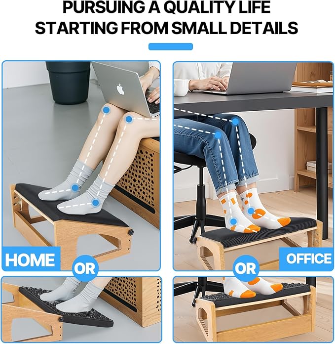 Ergonomic Foot Rest, 4 Adjustable Height Foot Stool,Footrest Under Desk， Flip Over Office Desk Foot Rest, Improving Posture, Promoting Blood Circulation（Natural）