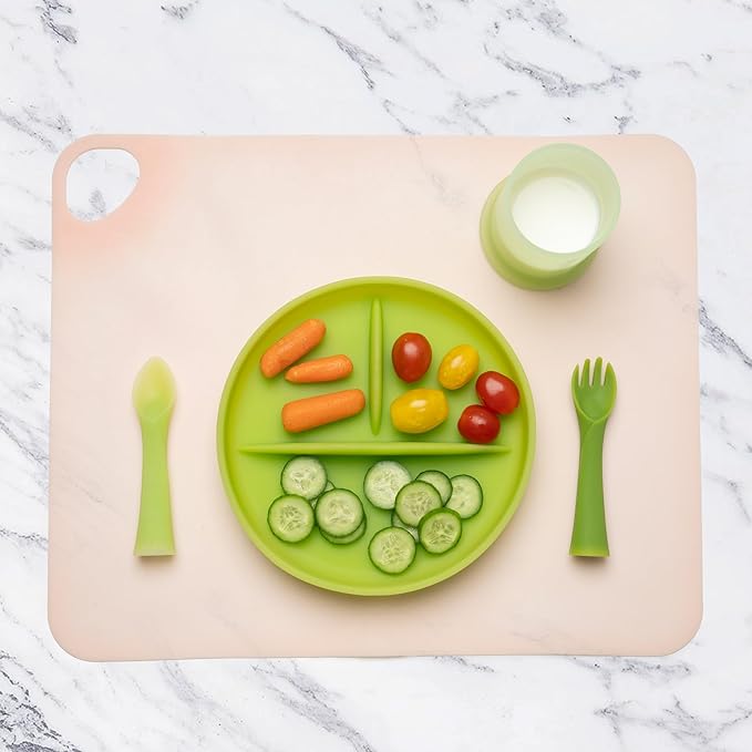 Olababy Fold N Go Silicone Placemat w Travel Case | Dishwasher Safe, BPA Free, Non-Slip, Waterproof | Mini Dining Mat for Infants, Babies, Toddlers and Kids (2, Lilac/Lemon)
