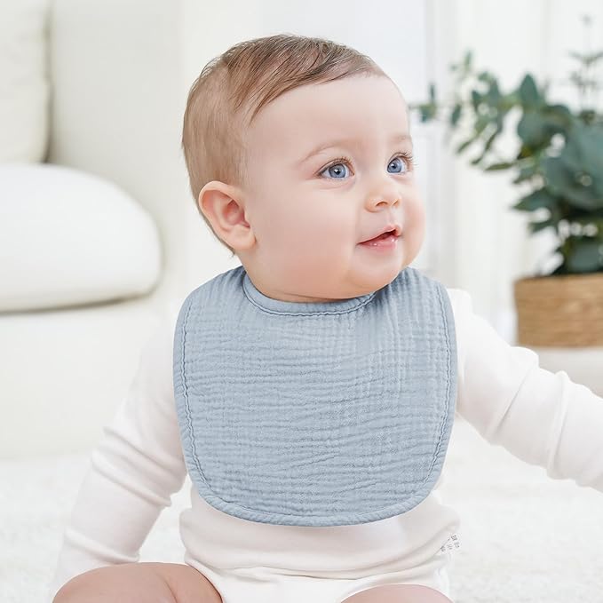 Bearmoss Muslin Baby Drooling Bibs 8 Pack, 100% Cotton Square Adjustable Bandana Bibs Gift for Baby Girls Boys Teething Drool