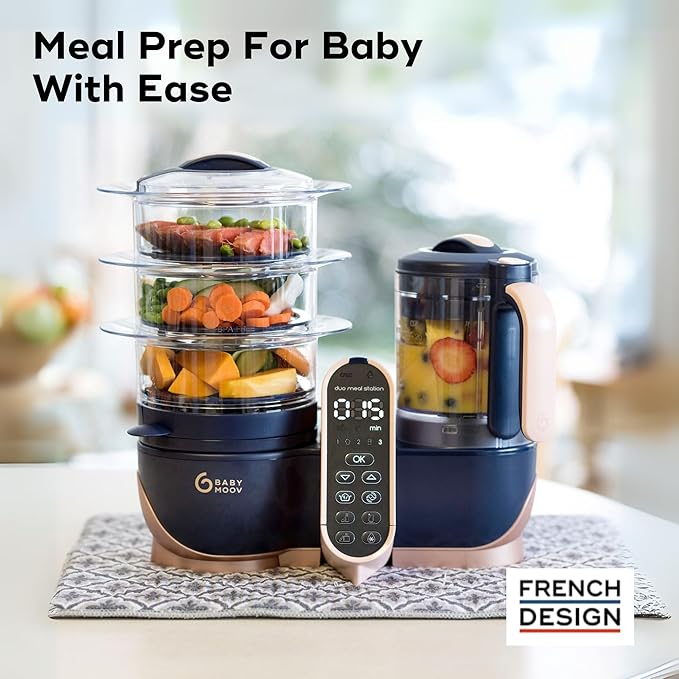 Babymoov Duo Meal Station XL, 6 in 1 Food Processor with Steamer, Multi-Speed Blender, Warmer, Defroster & Sterilizer (Nutritionist Approved), pink