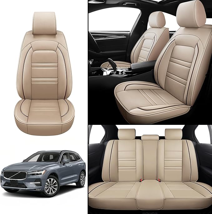 Seat Covers for Volvo Car xc60 2010-2025 | 5-Seats Leather Seat Covers, Easy to Install Automotive Seat Covers Full Set (Full Set, Beige)