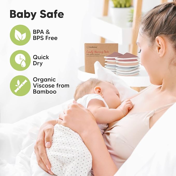 Organic Nursing Pads - 14 Washable Viscose Derived from Bamboo Breastfeeding Pads, Wash Bag, Reusable Breast Pads for Breastfeeding, Nipple Pads for Breastfeeding Essentials(Lovelle, L 4.8")