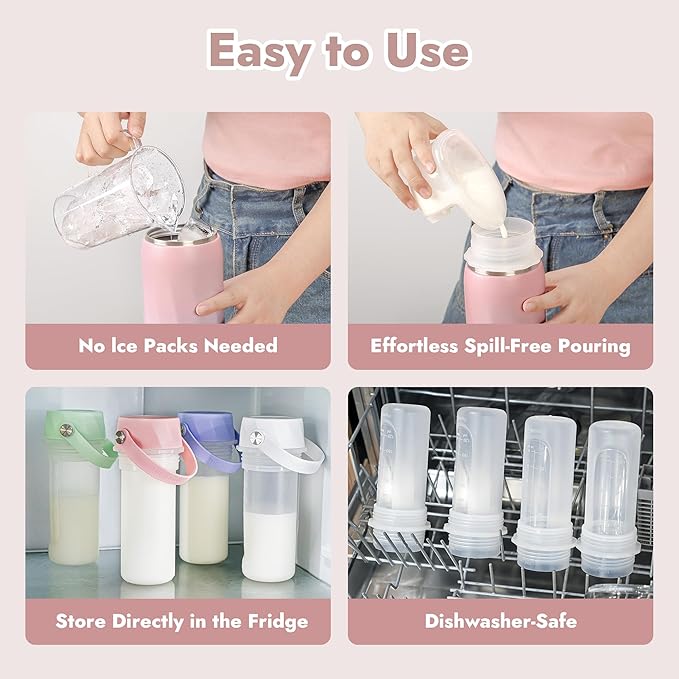 HEYTRIP Vacuum Insulated Breastmilk Cooler Bottle, 20oz Stainless Steel Portable Breastmilk Chiller, Reusable Storage Container Keeps Milk Fresh for 36+ Hours, TSA Approved, Rosy Azure