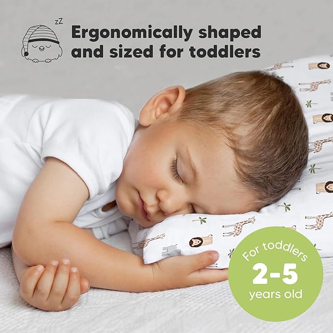 Toddler Pillow with Pillowcase - 13x18 My Little Dreamy Kids Travel Bed Pillows for Sleeping, Organic Cotton Small Pillowcase, Soft & Breathable, Machine Washable, Toddlers 2-5 Years Old (The Wild)