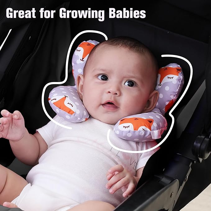 KAKIBLIN Baby Travel Pillow,Baby Neck Pillows for Car Seat,Upgraded Baby Head Pillow,Toddler Head and Neck Baby Support Pillow for Car Seat, Pushchair,Travel (Gray Fox)