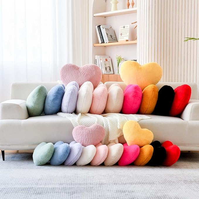 Sage Green Heart Pillows, Cute Heart Decorative Pillow, Heart Shaped Throw Pillows for Bed, Faux Rabbit Fur Plush Hoom Decor Pillow Cushion for Chair Sofa Living Room (Mini 12.9" x 9.8")