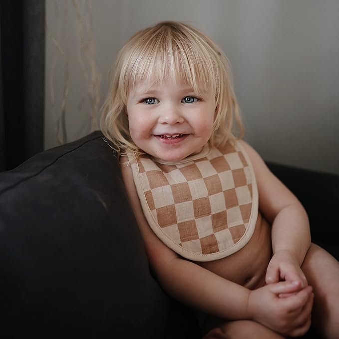 mushie Muslin Baby Bib | Soft Cotton for Infant Drips, Drools & Feedings | Adjustable Fit | 2 Pack