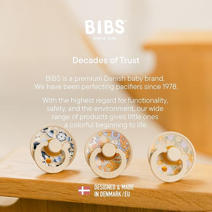 BIBS Colour Liberty Soother 2-Pack, BPA Free Dummy Pacifier, Round Nipple. Natural Rubber Latex, Made in Denmark, Size 1 (0-6 Months), June Blossom Blush Mix