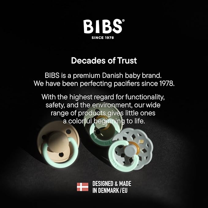 BIBS Pacifiers Colour Collection | Natural Rubber Baby Pacifier | Round Nipple | Set of 2 BPA-Free Soothers | Made in Denmark | 0+ Months (Pack of 2) | Vanilla Night