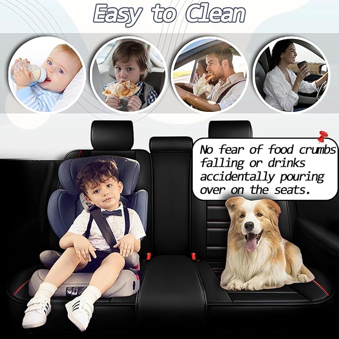 Seat Covers for Dodge ram 2500 2004-2011 | 5-Seats Leather Seat Covers, Easy to Install Automotive Seat Covers Full Set (Full Set, Black&Red Line)
