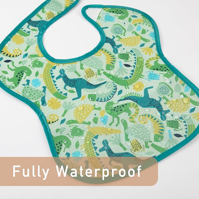 Mess Proof Baby Bib 3 Pack, Waterproof Led Weaning Baby Feeding Bibs with Food Catcher, Travel Feeding Bibs