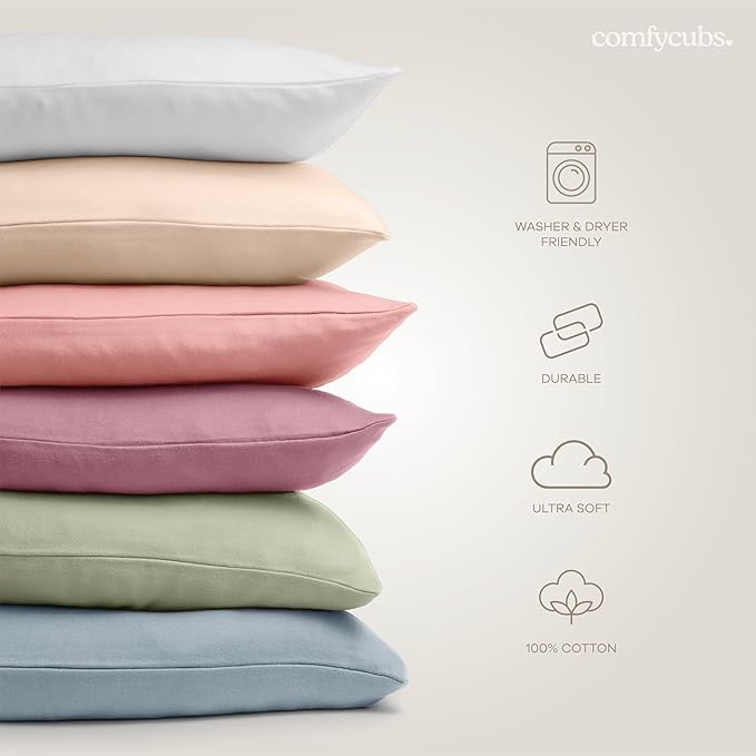 Comfy Cubs Toddler Pillow with Cotton Pillowcase, 13 x 18 in - Travel and Sleep Support for Kids - Lightweight, Breathable Microfiber Fill - Soft and Cozy Small Pillow for Toddlers - Mauve
