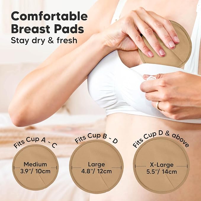 Organic Nursing Pads - 14 Washable Viscose Derived from Bamboo Breastfeeding Pads, Wash Bag, Reusable Breast Pads for Breastfeeding, Nipple Pads for Breastfeeding Essentials(Earth, L 4.8")
