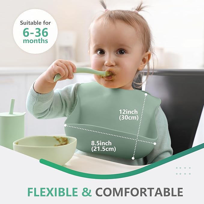 Cuddle Campus Set of 3 Silicone Bibs for Babies & Toddlers,Soft Adjustable Bibs with Pocket Food Catcher for Baby Girl,Boy